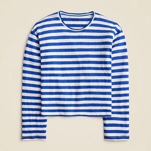 J.Crew linen tee long sleeved crop length royal blue stripe top small